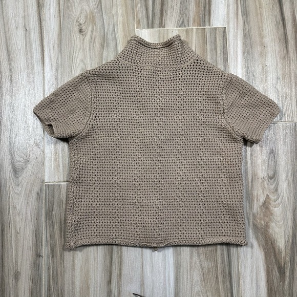 FREE PEOPLE Beach Summer Breeze Button Up Top Tan Knit Cropped Boho Twee Coastal - Picture 2 of 6